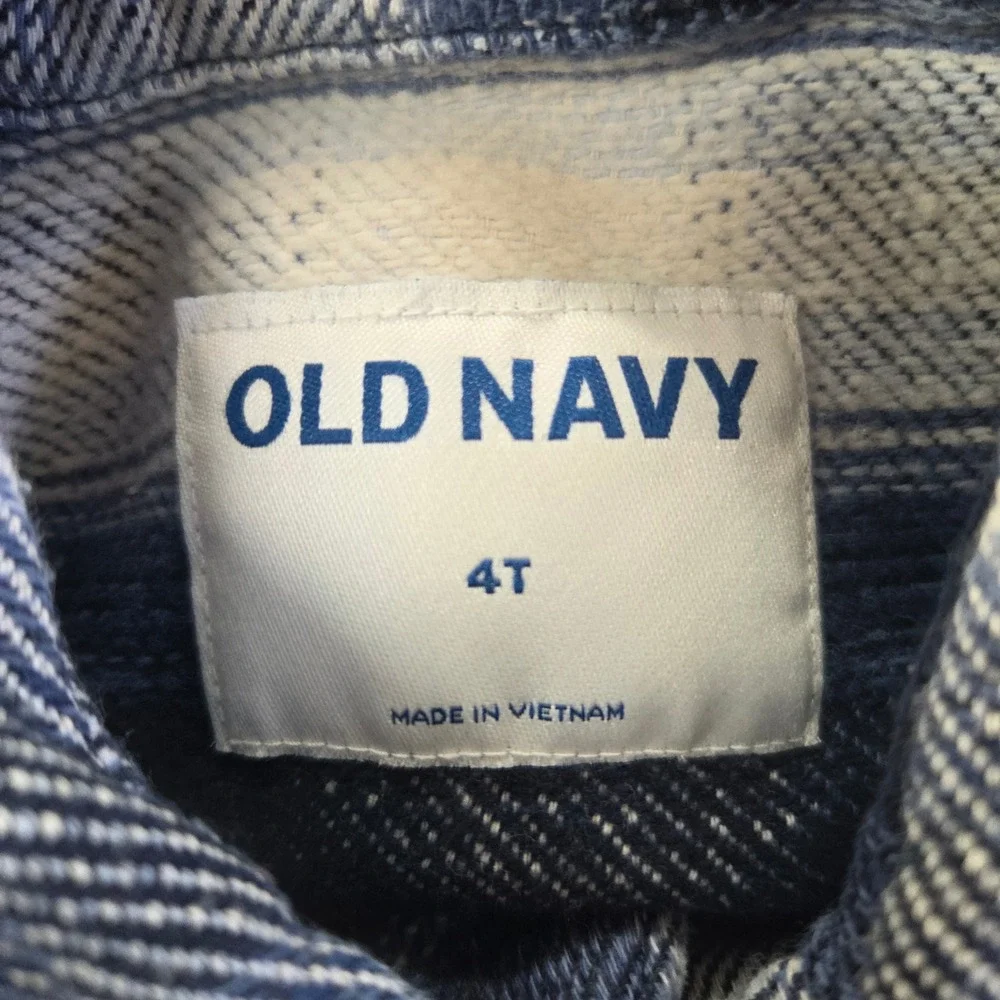 Old Navy Plaid Shacket Kids 4T Blue White Snap Front Shirt‎ Jacket Heavyweight